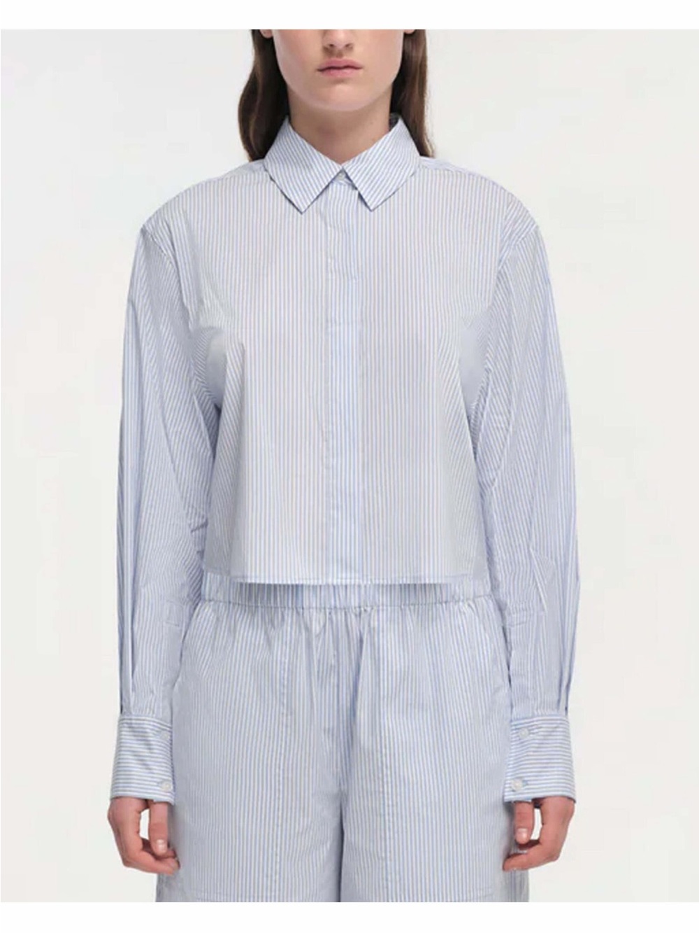 SIMKHAI
Blue Stripe  Crop Button Up Shirt